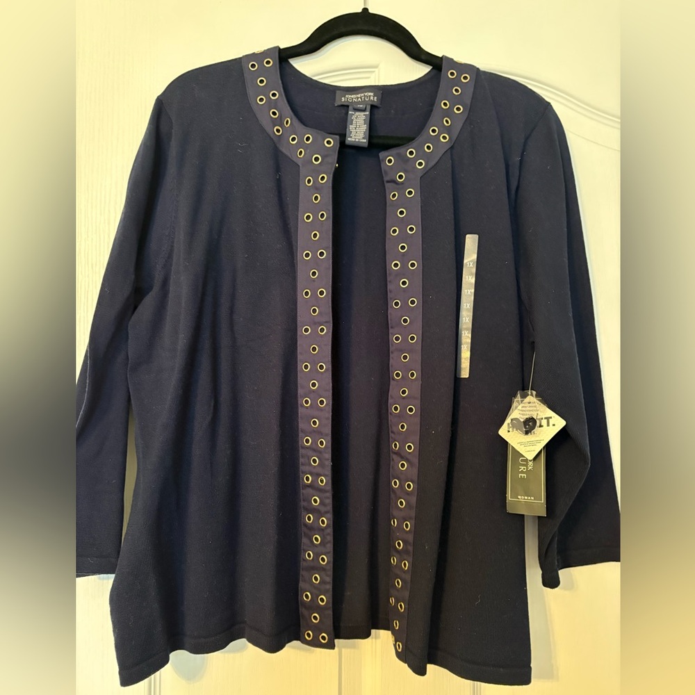 Jones New York Signature navy blue cardigan. NWT. Size 1X